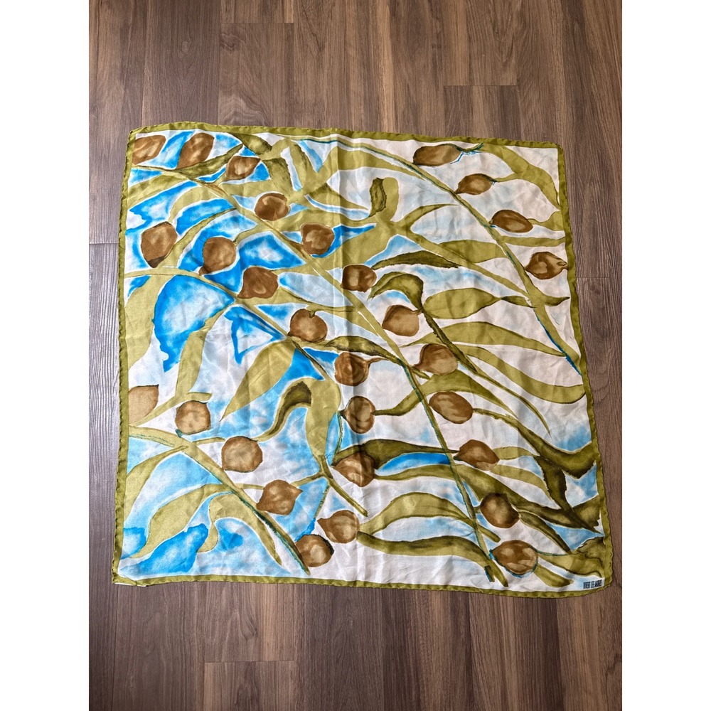 Robert Lee Morris Silk Scarf Womens OS Green Blue Botanical Leaf Print Square